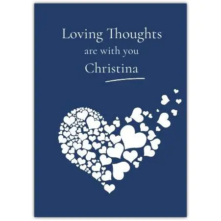 Personalised Sympathy Card with Big Heart Made of Small Hearts on Dark Blue Background