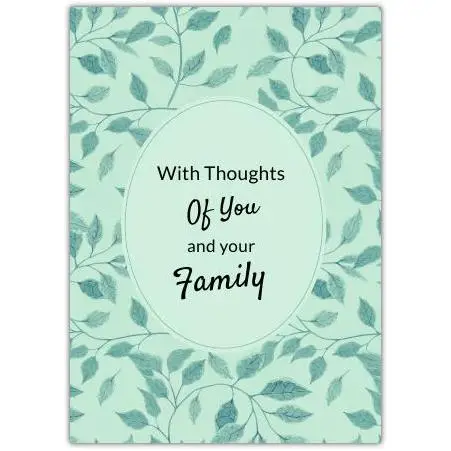Sympathy Card With Thoughts Of You And Your Family Green Leaf Design