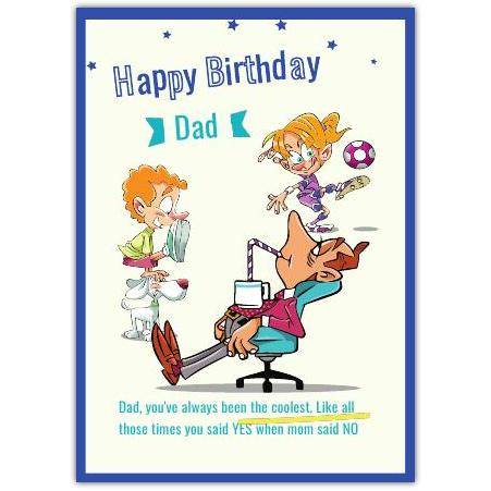 Happy Birthday Dad Fun Relaxing Cartoon Kids Playing with Dad Card