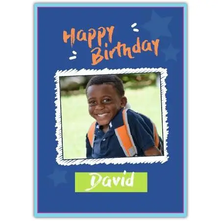 Personalised Boys Birthday Card with Photo Upload and White Frame on Dark Blue Background