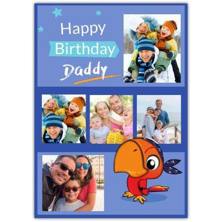 Personalised Daddy Birthday Card with Parrot and Custom Photo Collage on Blue Background