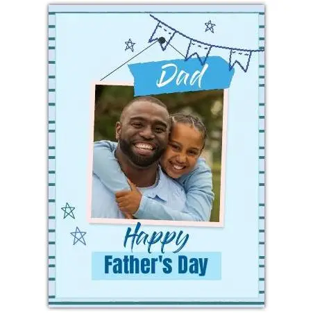 Personalised Happy Father's Day Card with Blue Stars and Banners Photo Frame Design
