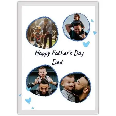 Personalised Happy Fathers Day Card with Four Photo Frames and Blue Hearts Design