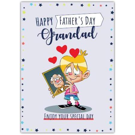 Happy Father's Day Grandad Card with Grandson Illustration and Photo Frame Design