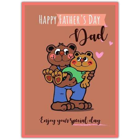 Happy Fathers Day Dad Bear Hug Father and Son Illustrated Card