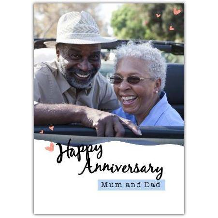 Personalised Happy Anniversary Card for Mum and Dad with Photo and Hearts Design