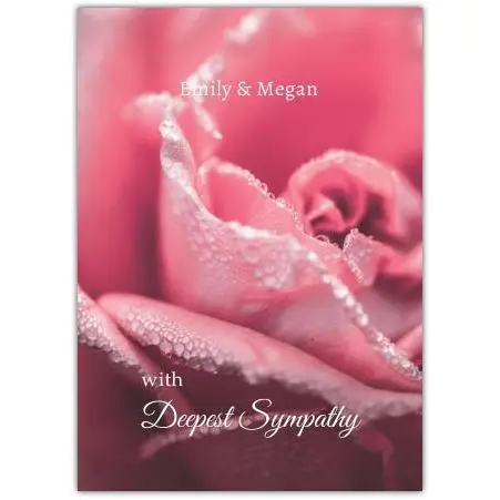 Personalised Pink Rose Sympathy Card with Dewdrops for Condolences and Comfort