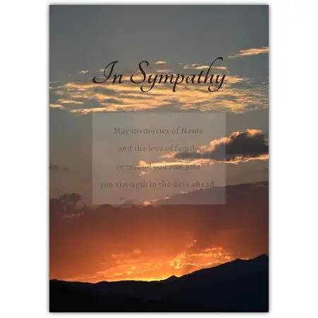 Sympathy Card with Sunset and Poem Memorial Message for Condolences and Support