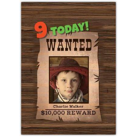 Personalised Wanted Poster Birthday Card for Kids Ages 1 to 9 with Photo and Name