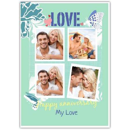 Personalised Happy Anniversary Card with Butterfly and Photo Gallery Design in Green