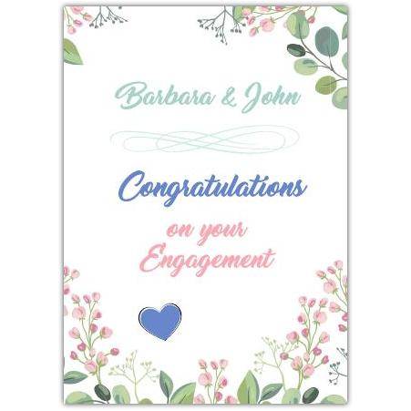 Personalised Engagement Congratulations Card with Pretty Floral Design and Custom Names