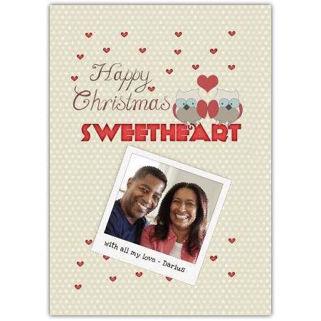 Romantic Happy Christmas Sweetheart Card with Custom Photo and Owls Design