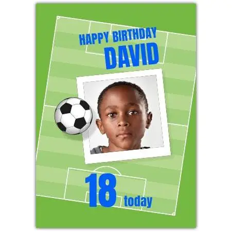 Personalised Football Pitch Birthday Card with Photo and Age Customisation for Sports Fans