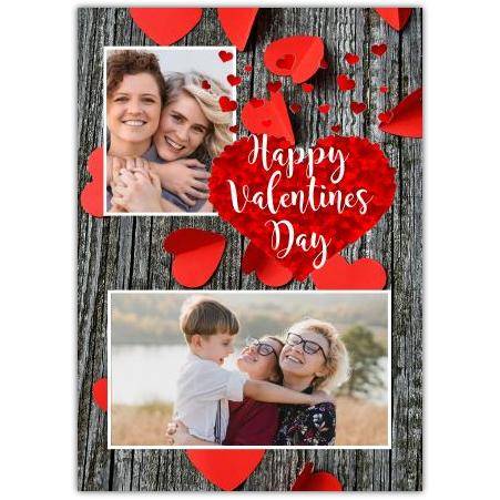 Personalised Happy Valentines Day Card with Paper Hearts and Photo Uploads