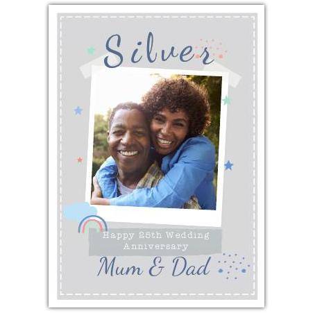 Personalised Silver Anniversary Photo Upload Card for Mum and Dad on 25th Wedding Anniversary