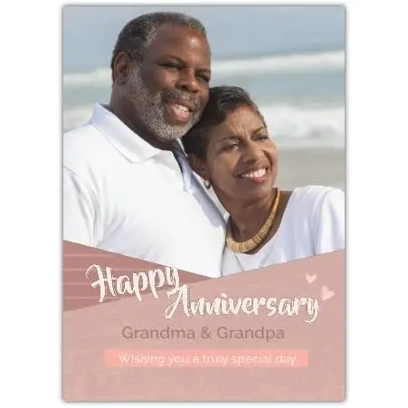 Happy Anniversary Grandma and Grandpa Personalised Photo Upload Card with Brown Frame