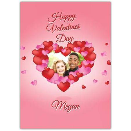 Personalised Valentines Day Card with Pink and Red Hearts Photo Frame Love Design