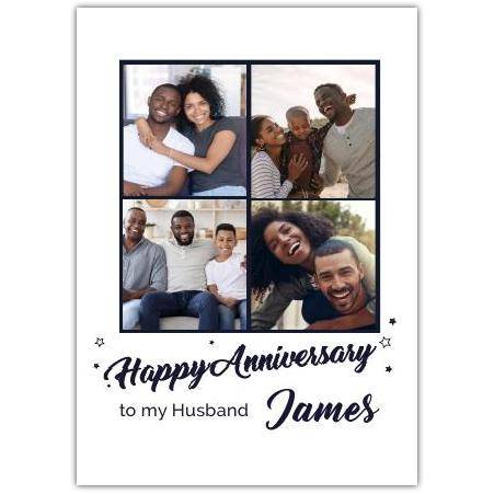 Personalised Happy Anniversary Card for Husband with Custom Photo Collage and Name