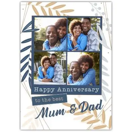 Personalised Happy Anniversary Card for Mum and Dad Blue Frame Photo Collage Design