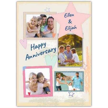 Personalised Happy Anniversary Photo Upload Card with Custom Names and Colourful Design