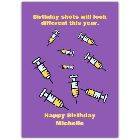 Funny Covid Vaccine Syringe Birthday Card with Personalised Text Option