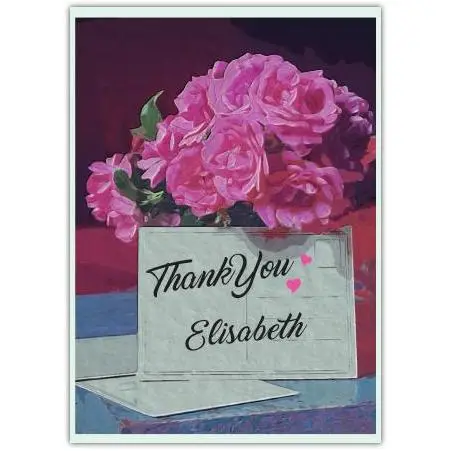 Personalised Thank You Card with Pretty Pink Roses and Note Design