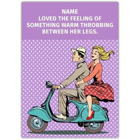 Personalised Funny Retro Rude Any Occasion Greeting Card with Purple Scooter Design