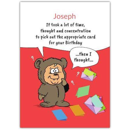 Personalised Funny Bear Birthday Card with Humorous Message on Red Background