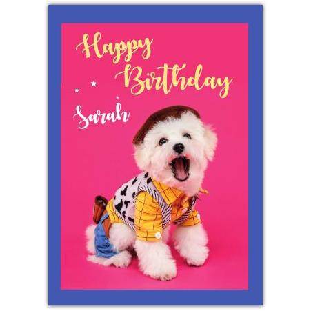 Personalised Happy Birthday Card Cute Cow Dog Costume for Girls