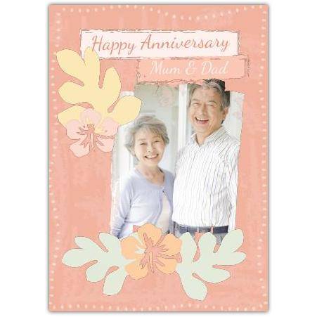 Personalised Happy Anniversary Card for Mum and Dad with Orange Flowers and Photo Upload