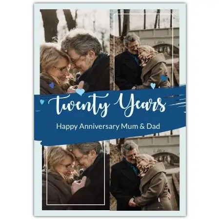 Personalised 20 Years Anniversary Photo Card for Mum and Dad with Blue Brush Stroke Design