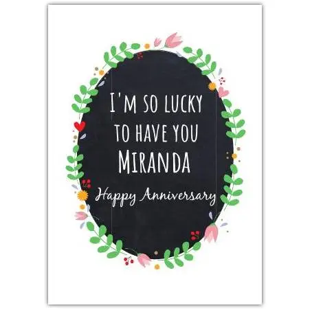 Personalised Anniversary Card with Floral Chalkboard Design and Custom Name Option