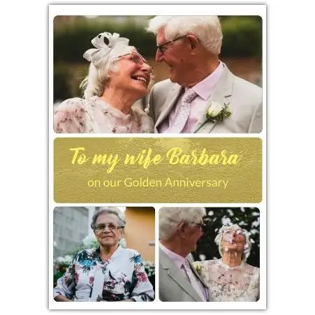 Personalised Golden Anniversary Photo Upload Card for Wife with Gold Text