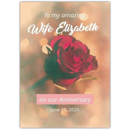 Personalised Anniversary Card for Wife with Red Rose and Custom Name and Date
