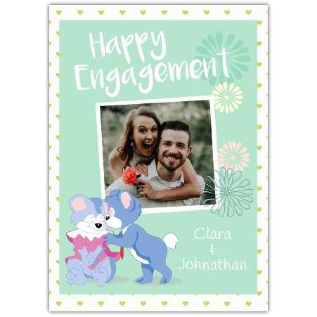 Personalised Happy Engagement Card with Photo Upload and Blue Rabbits Design
