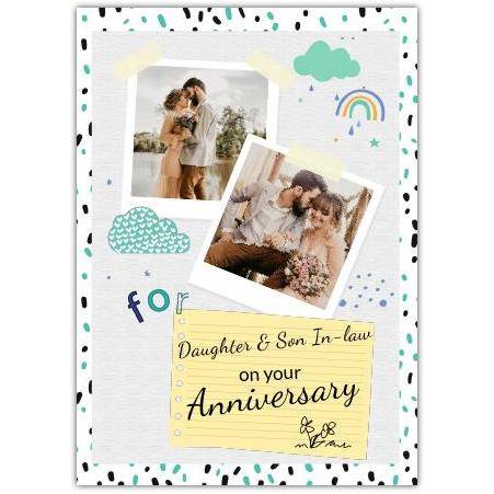 Personalised Daughter and Son-in-Law Anniversary Photo Scrapbook Card with Rainbow and Cloud Design