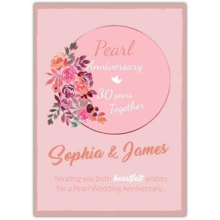 Personalised Pearl 30th Wedding Anniversary Card with Pink Floral Design