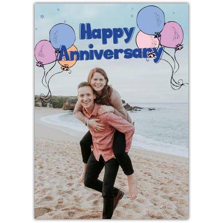 Personalised Anniversary Photo Upload Greeting Card with Colourful Balloons Design
