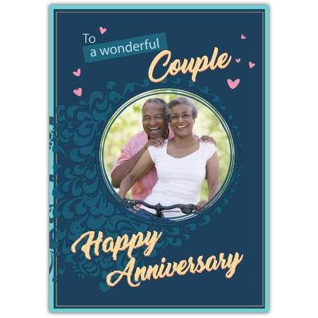 Personalised Happy Anniversary Card for Wonderful Couple with Photo Upload Dark Green Design