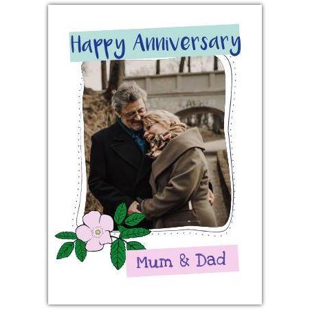 Personalised Photo Upload Happy Anniversary Card for Mum and Dad with Rose Design