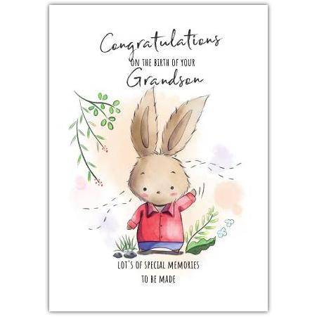 Congratulations on New Grandson Baby Card with Brown Bunny Illustration
