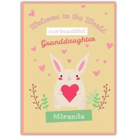 Welcome New Granddaughter Baby Card with Cute Yellow Bunny and Heart Design