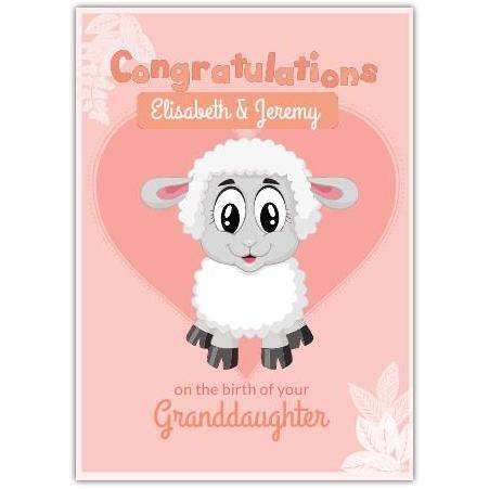 Personalised New Baby Granddaughter Pink Sheep Congratulations Card
