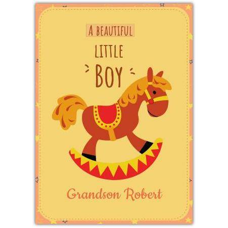 Personalised New Baby Boy Rocking Horse Greeting Card for Grandson