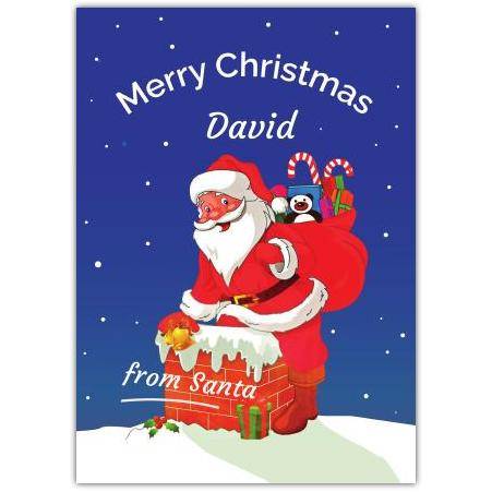 Personalised Santa on Chimney Christmas Card with Presents and Night Sky Design