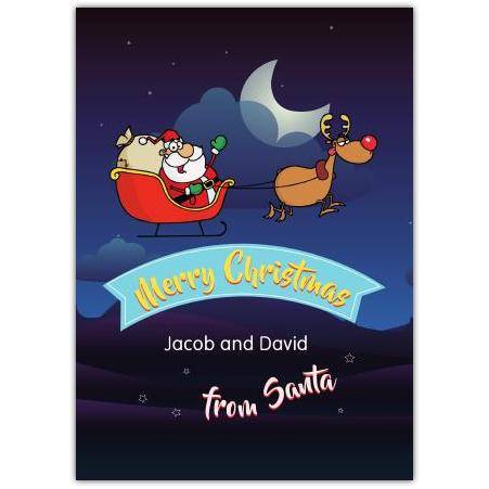 Personalised Merry Christmas Santa and Rudolph Night Sky Greeting Card