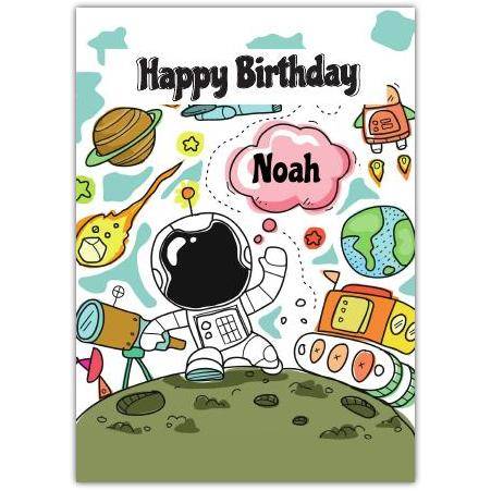 Personalised Boys Happy Birthday Spaceman Astronaut Space Theme Greeting Card