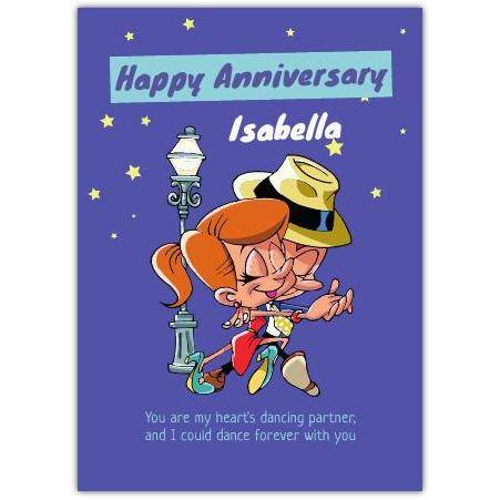 Personalised Happy Anniversary Dancing Couple Card with Stars and Night Sky Background