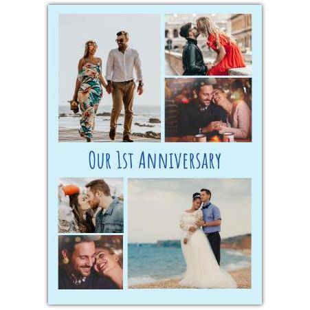 Personalised Blue Photo Collage Anniversary Card for Any Year Celebration