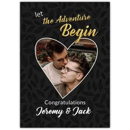 Personalised Wedding or Partnership Card with Gold Heart Photo Frame and Congratulations Message